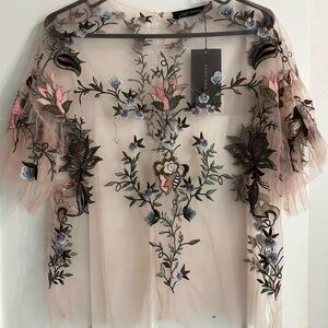 Zara embroidered mesh floral top.